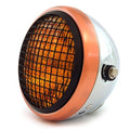 6.5" H4 Halogen Motorcycle Headlight w/ Grill - Chrome Bronze Matte Black Amber