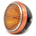 6.5" H4 Halogen Motorcycle Headlight w/ Grill - Gloss Black Bronze Chrome Amber