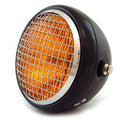 6.5" H4 Halogen Motorcycle Headlight w/ Grill - Matte / Gloss Black Chrome Amber
