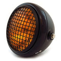 6.5" H4 Halogen Motorcycle Headlight w/ Grill - Matte Black Gloss Black Amber