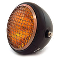 6.5" Side Mount H4 Halogen Motorcycle Headlight w/ Grill - Black Bronze Amber