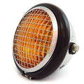 5.75" Halogen Motorcycle Headlight w/ Grill - Chrome Gloss Black Chrome - Amber