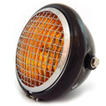 5.75" Halogen Motorcycle Headlight w/ Grill - Gloss Black - Chrome - Amber