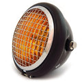 5.75" Halogen Motorcycle Headlight w/ Grill - Gloss Matte Black - Chrome - Amber