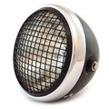 7" Side Mount Motorcycle Headlight w/ Grill - Matte Black Chrome - Clear Halogen