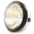 7" Custom Side Mount Motorcycle Headlight - Chrome - Gloss Black - Clear Halogen