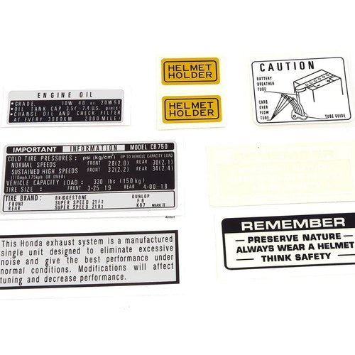 Warning and Service Label Decal Set - Honda CB750K CB750 Decals - 1971 - 1972