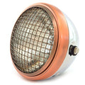 7" Side Mount Motorcycle H4 Halogen Headlight w/ Grill - Chrome - Bronze - Clear