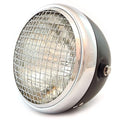 7" Side Mount Motorcycle Headlight w/ Grill Matte Black Chrome Clear H4 Halogen