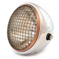 7" Side Mount Motorcycle Headlight w/ Grill - Chrome - Bronze - Clear H4 Halogen