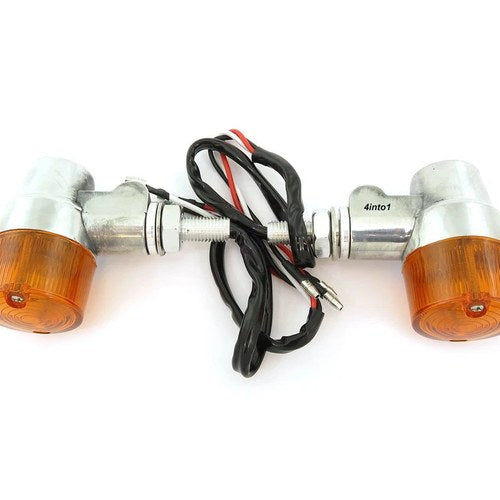 Universal Polished Aluminum Motorcycle Turn Signals - Amber Lens - Dual Filament