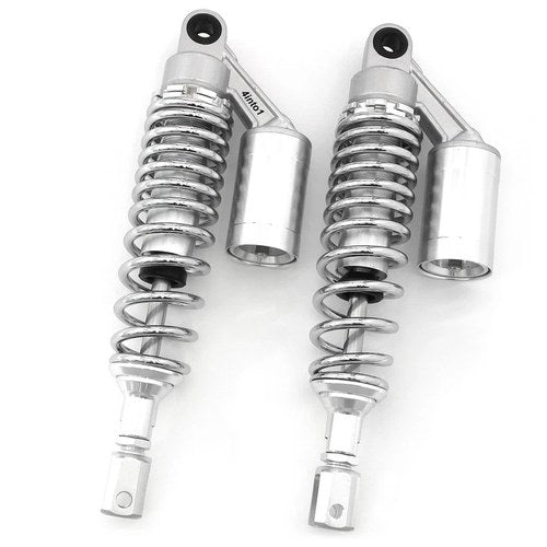 Silver & Chrome Remote Reservoir Motorcycle Shocks - Eye To Clevis - 320mm 330mm