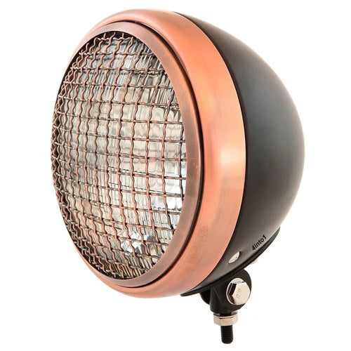 7" Bottom Mount Motorcycle Headlight - Matte Black Bronze Grill Clear H4 Halogen