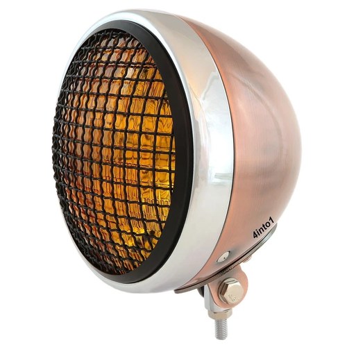 7" Bottom Mount Motorcycle H4 Halogen Headlight Bronze Chrome Black Grill Amber