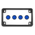 Gloss Black Motorcycle License Plate Frame w/ 4 Blue Reflector Bolts Set