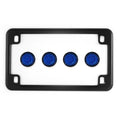 Matte Black Motorcycle License Plate Frame w/ 4 Blue Reflector Bolts Set
