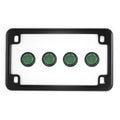 Matte Black Motorcycle License Plate Frame w/ 4 Green Reflector Bolts Set