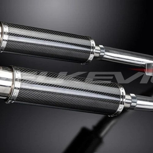 Delkevic 14" Carbon Round Slip On Mufflers - Yamaha FJR1300 2001-2005 Exhaust
