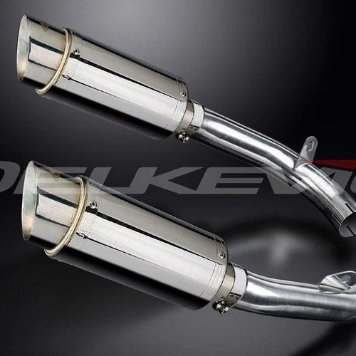 Delkevic 8" Stainless Round Mufflers - Honda VTR1000F Super Hawk - 97-03 Exhaust