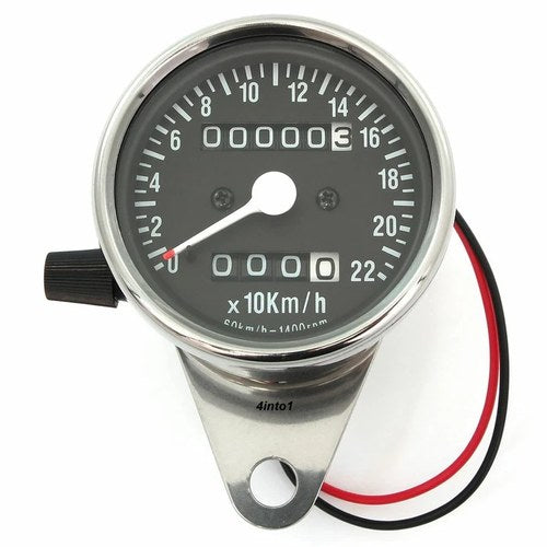 Mini Speedometer w/ Trip Meter - 1400:60 Chrome & Black Kmh Km/h Speedo 2.5" OD