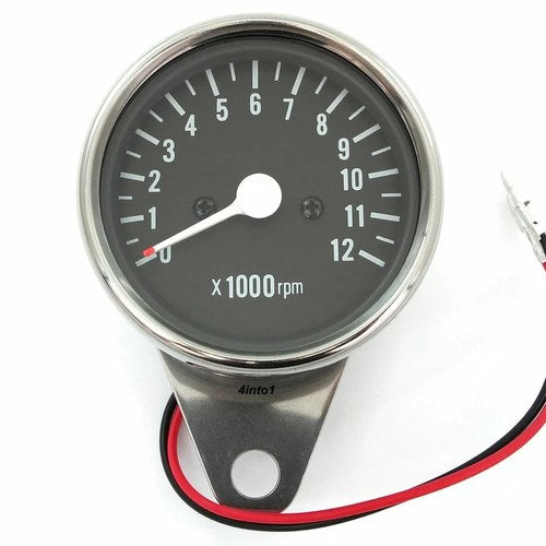 Mini Mechanical Motorcycle Tachometer Tach 12K Rpm - Chrome & Black - 1:7