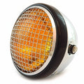 7" Side Mount Motorcycle H4 Halogen Headlight w/ Grill Chrome Gloss Black Amber