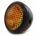 7" Side Mount Motorcycle Headlight w/ Grill - Matte/Gloss Black Amber H4 Halogen