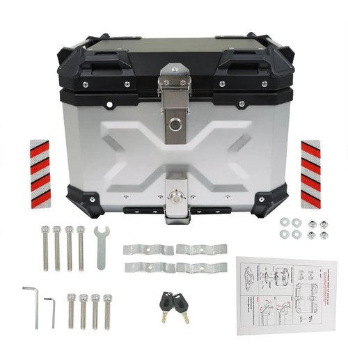 Motorcycle Silver Trunk Rear Tour Tail Box Luggage Aluminum Top Case Storage 45L
