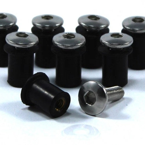8x Motorcycle Screen Stainless Steel Bolts & Rubber Well Nuts Kit Wind Shield