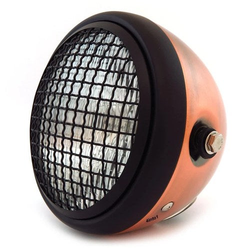 6.5" Side Mount H4 Halogen Motorcycle Headlight w/ Grill - Bronze Matte Black