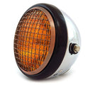 6.5" H4 Halogen Motorcycle Headlight w/ Grill - Chrome Gloss Black Bronze Amber