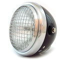 6.5" Side Mount H4 Halogen Motorcycle Headlight w/ Grill - Gloss Black Chrome