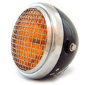 6.5" Side Mount H4 Halogen Motorcycle Headlight w/ Grill - Black Chrome Amber