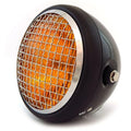 6.5" H4 Halogen Motorcycle Headlight w/ Grill - Gloss / Matte Black Chrome Amber