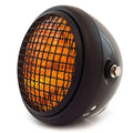6.5" H4 Halogen Motorcycle Headlight w/ Grill - Matte Black Gloss Black Amber