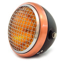 6.5" H4 Halogen Motorcycle Headlight w/ Grill - Matte Black Bronze Chrome Amber