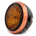 6.5" H4 Halogen Motorcycle Headlight w Grill - Matte Black Bronze Black Amber
