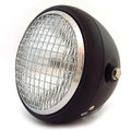 6.5" Side Mount H4 Halogen Motorcycle Headlight w/ Grill - Matte Black Chrome