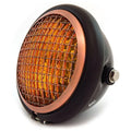 5.75" Halogen Motorcycle Headlight w/ Grill - Gloss Matte Black Bronze Amber