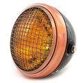 7" Side Mount Motorcycle H4 Halogen Headlight w/ Grill Gloss Black Bronze Amber
