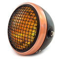 7" Side Mount Motorcycle H4 Halogen Headlight w/ Grill Matte Black Bronze Amber