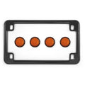 Gloss Black Motorcycle License Plate Frame w/ 4 Amber Reflector Bolts Set