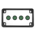 Gloss Black Motorcycle License Plate Frame w/ 4 Green Reflector Bolts Set