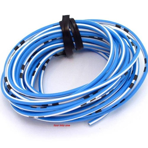 OEM Colored Electrical Wire 18 Gauge - 13' Roll - Sky Blue / White Stripe
