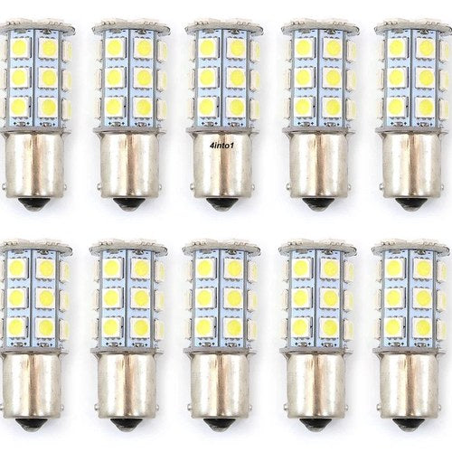 Set of 10 - LED Bulbs - 27 Smd - 1156 - White - RV Camper Car Truck Motorcycle