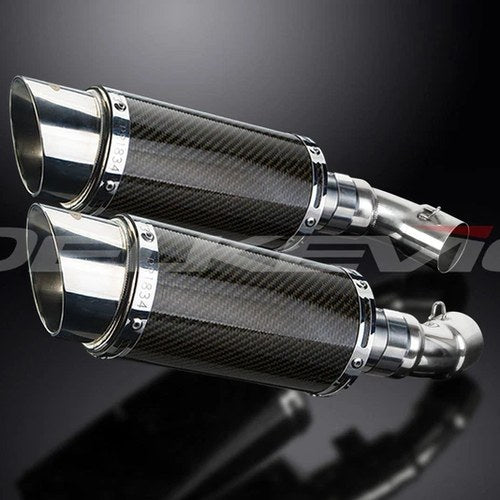 Delkevic 8" Mini Carbon Fiber Round Mufflers Ducati MOnster 696 - 08-14 Exhaust