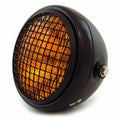 6.5" Side Mount H4 Halogen Motorcycle Headlight w/ Grill Matte Gloss Black Amber