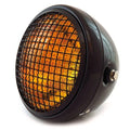 7" Side Mount Custom Motorcycle Headlight w/ Grill Gloss Black Amber H4 Halogen