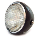 7" Side Mount Motorcycle Headlight w/ Grill Black Chrome Grill Clear H4 Halogen