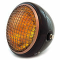 7" Side Mount Motorcycle Headlight - Gloss Black Bronze Grill - Amber H4 Halogen